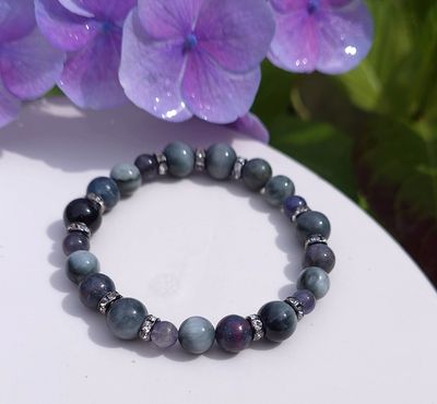 Bracelet Création • Tourmaline Oeil de chat/Rubis sur cyanite/Iolite