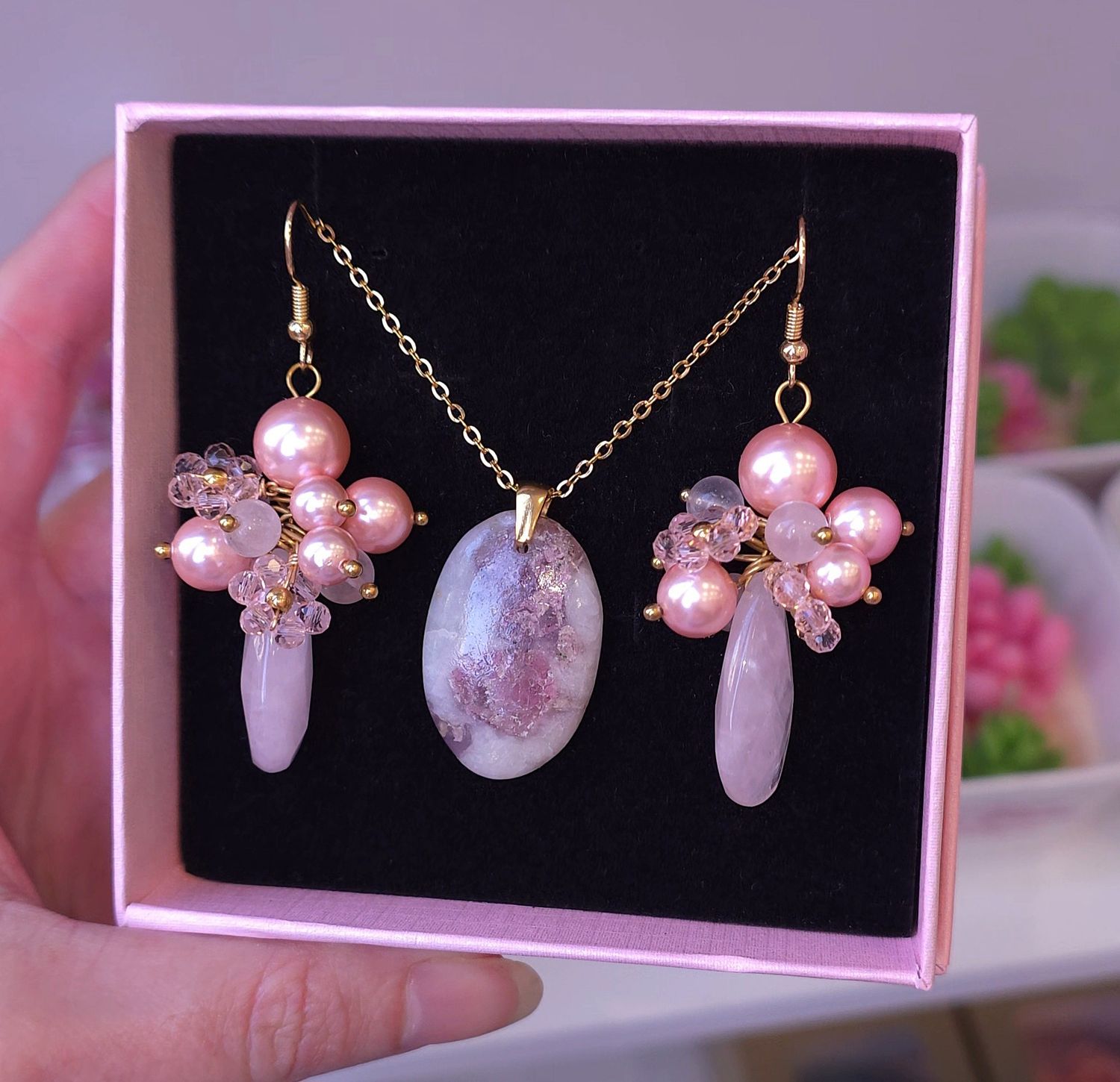 Parure Quartz Rose/Tourmaline Rose
