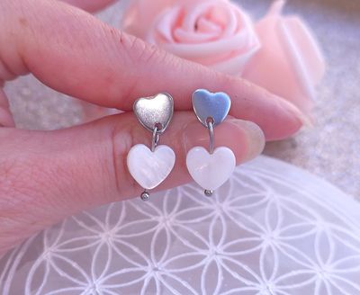 Boucle Bouton Coeur • Nacre 