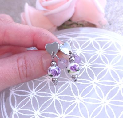 Boucle Bouton Coeur • Amethyste