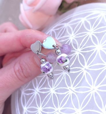 Boucle Bouton Coeur • Amethyste