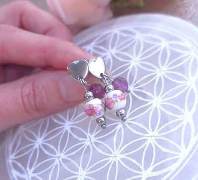 Boucle Bouton Coeur • Fluorite Violette