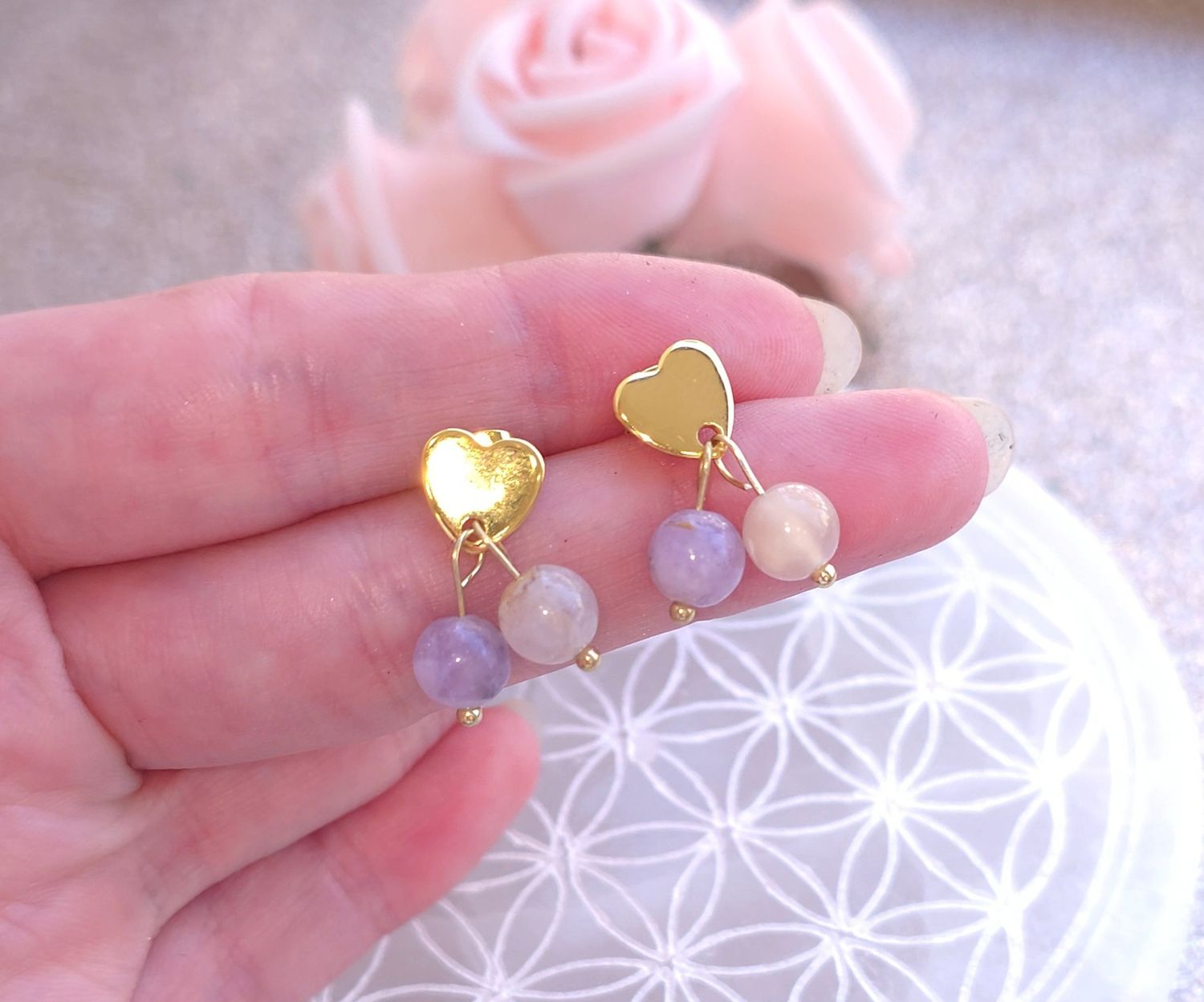Boucle Bouton Coeur • Amethyste Crazy Lace 