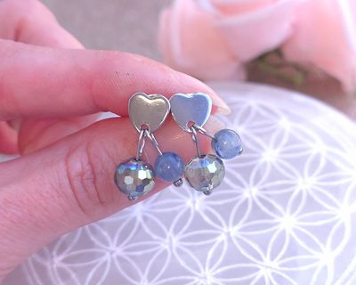 Boucle Bouton Coeur • cyanite/Aqua aura