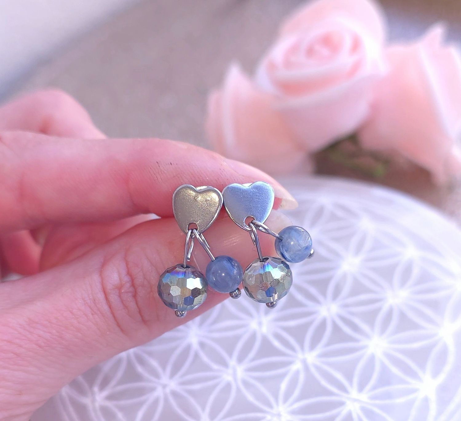 Boucle Bouton Coeur • cyanite/Aqua aura