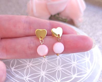 Boucle Bouton Coeur • Nacre Rose