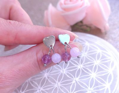 Boucle Bouton Coeur • Fluorite violette/Anhydrite