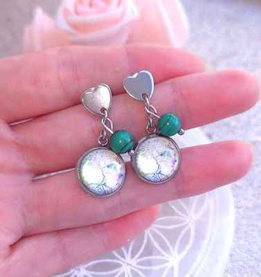 Boucle Bouton Coeur • Malachite