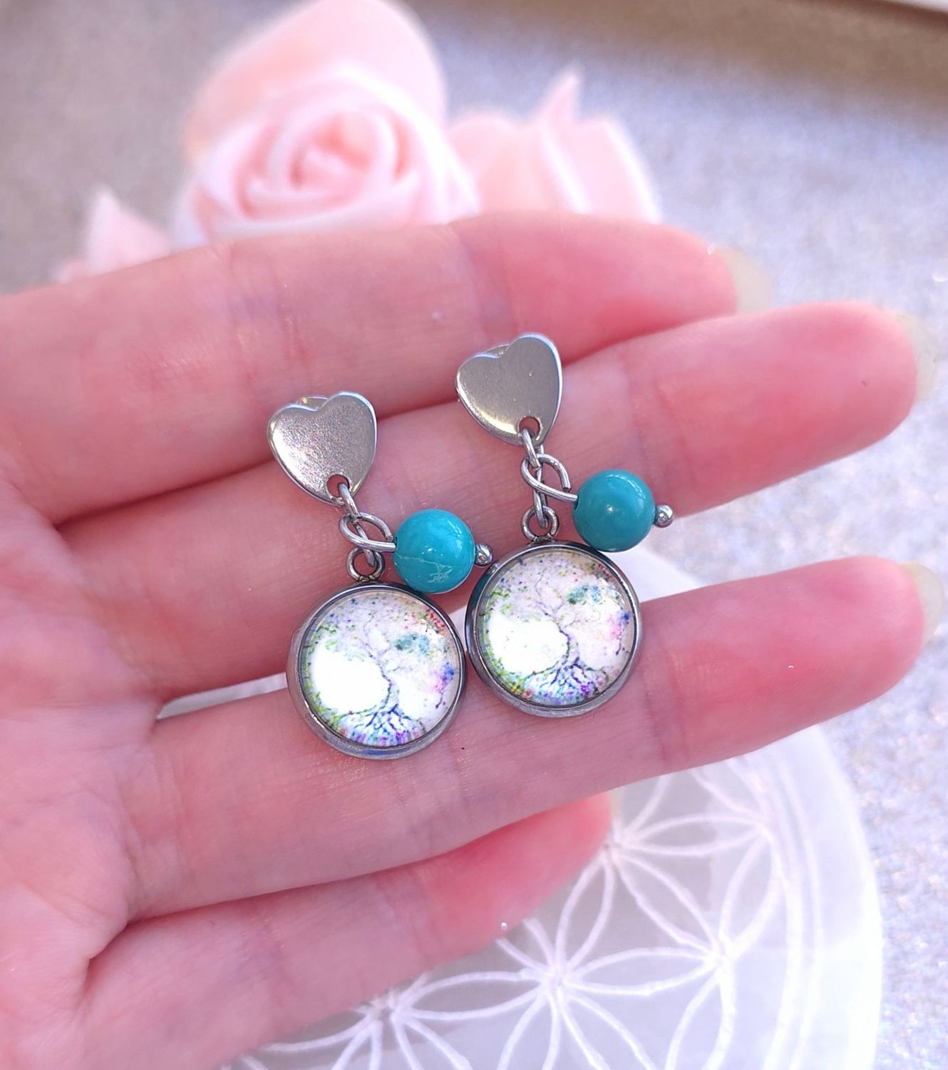Boucle Bouton Coeur • Turquoise 