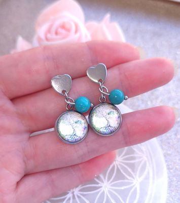 Boucle Bouton Coeur • Turquoise 