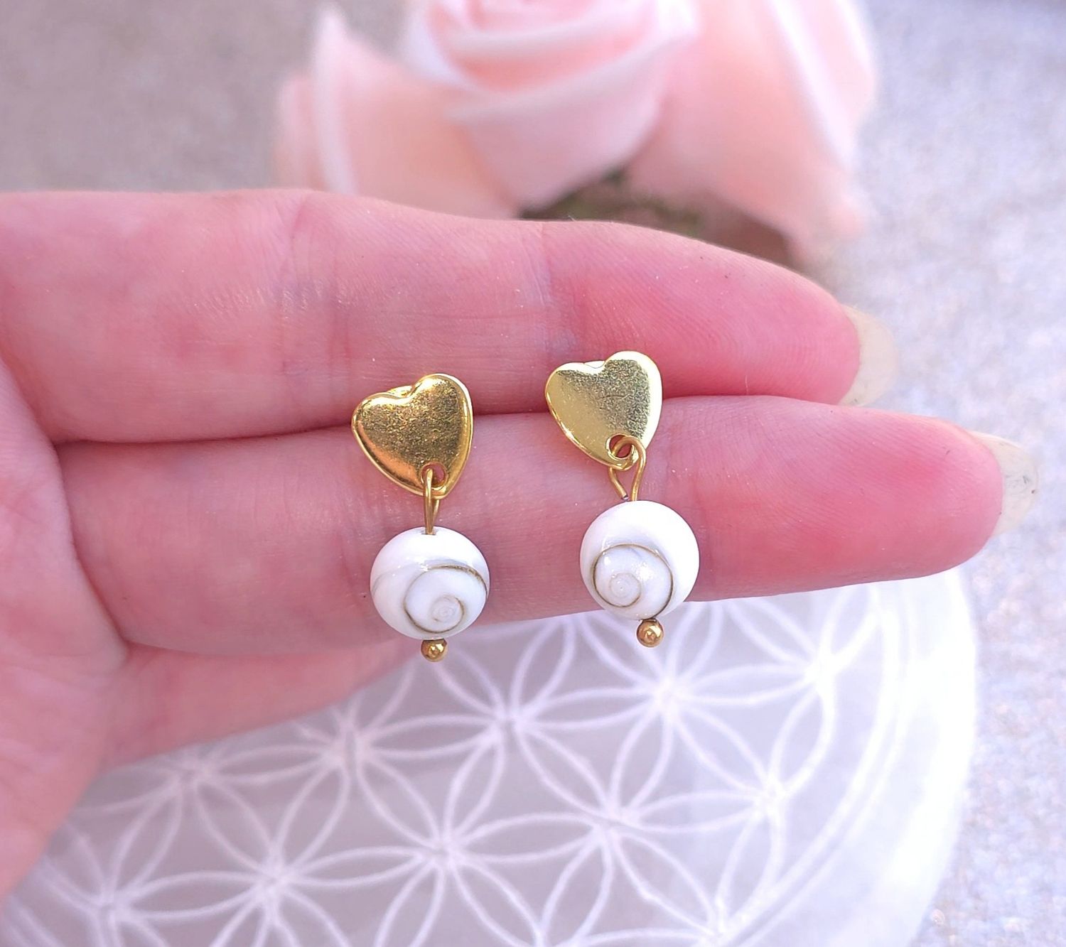 Boucle Bouton Coeur • Oeil de Sainte Lucie 