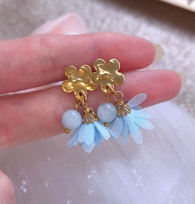 Boucle Bouton Fleur • Aigue Marine