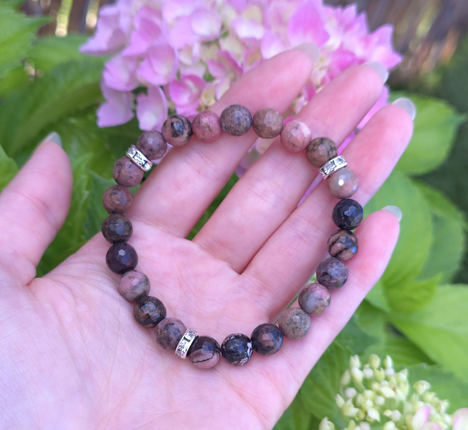 91.Bracelet Rhodonite Facetté ø8 (18cm)