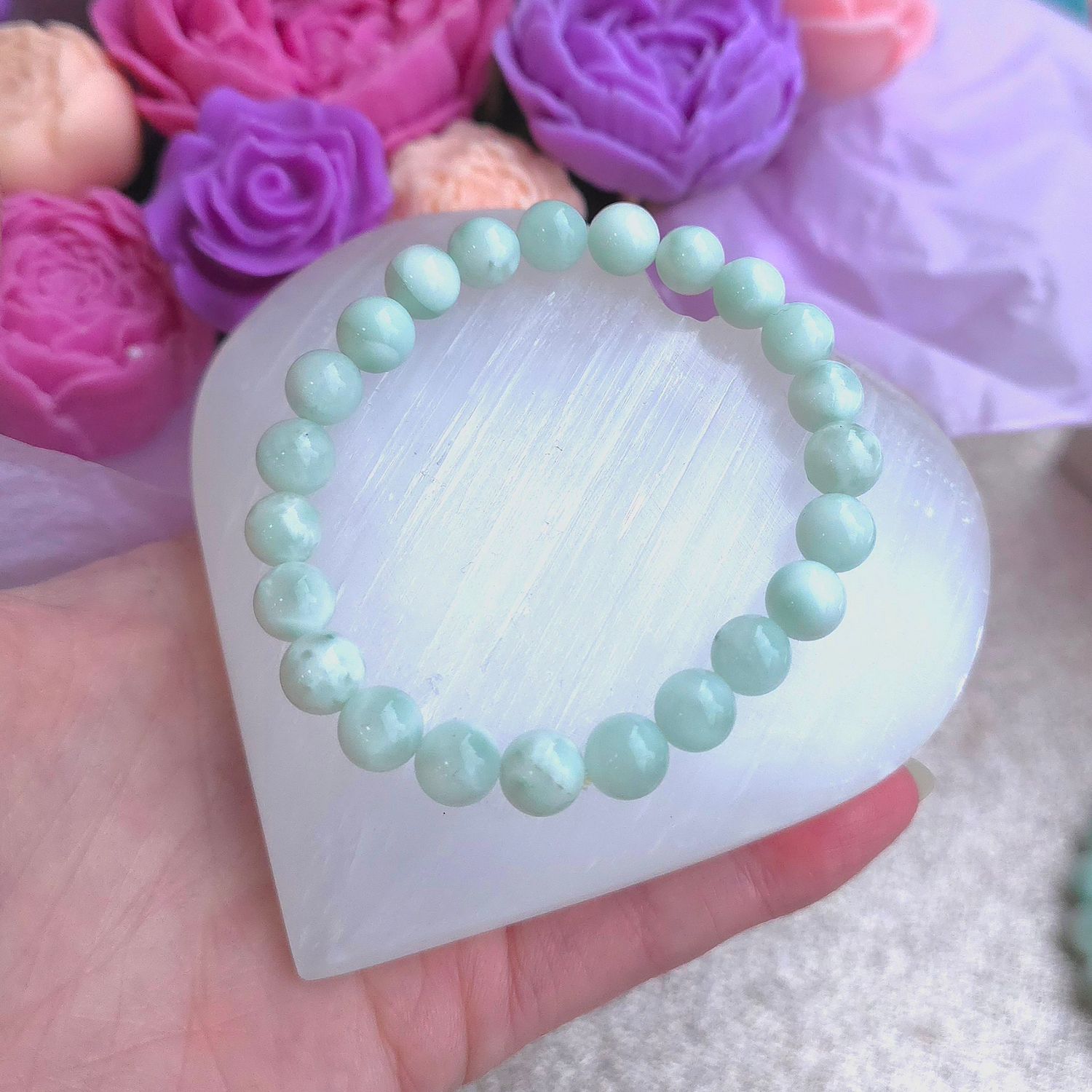 Bracelet Pierre de Lune Verte (Garniérite) ø8 18 cm