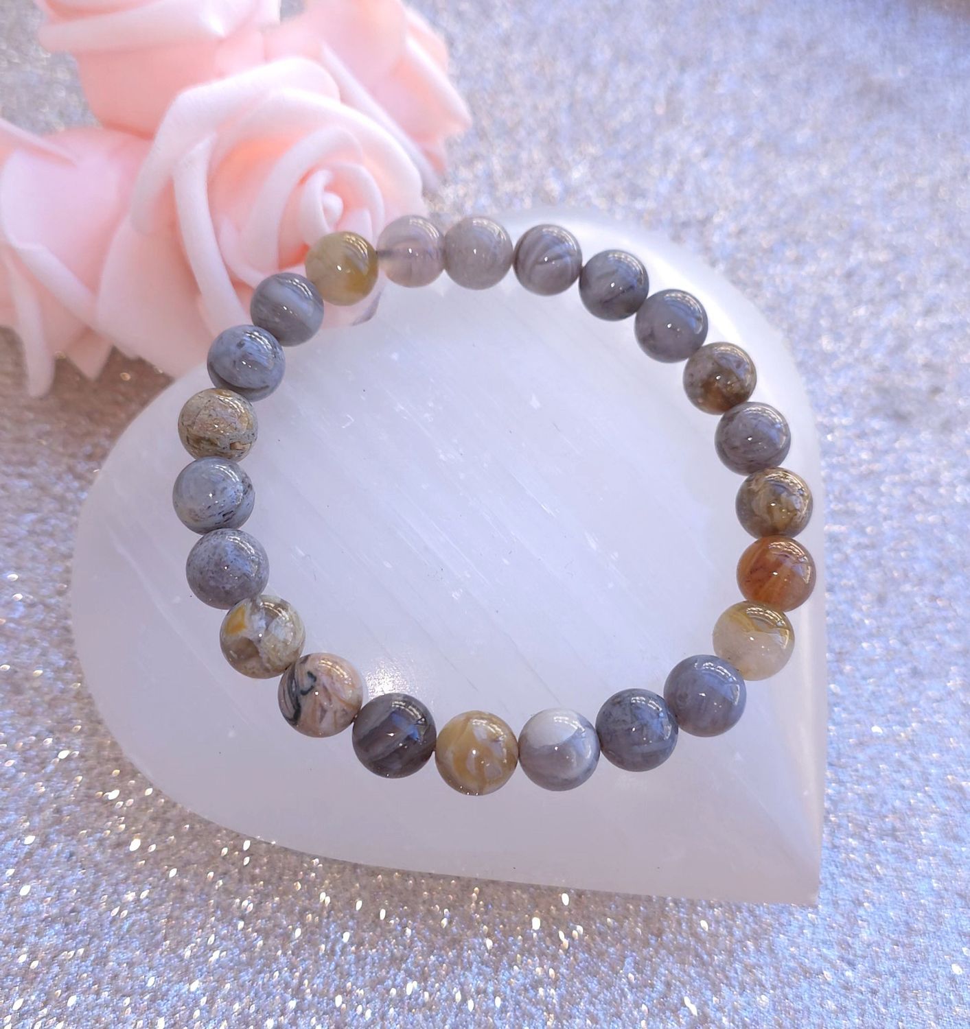 Bracelet Agate Feuille de Bambou ø8