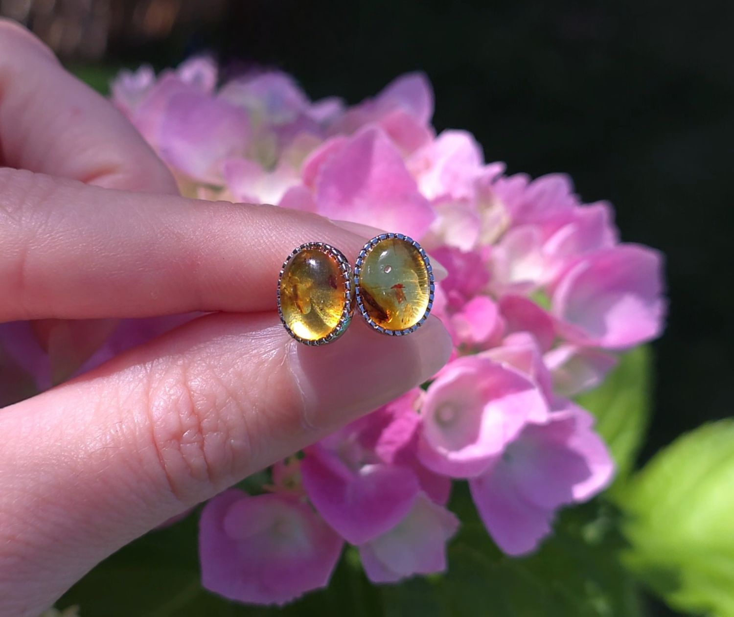 Boucle Bouton Ambre • Argent 925