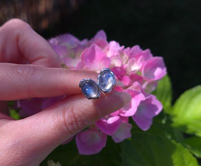 Boucle Bouton Pierre de lune blanche • Argent 925
