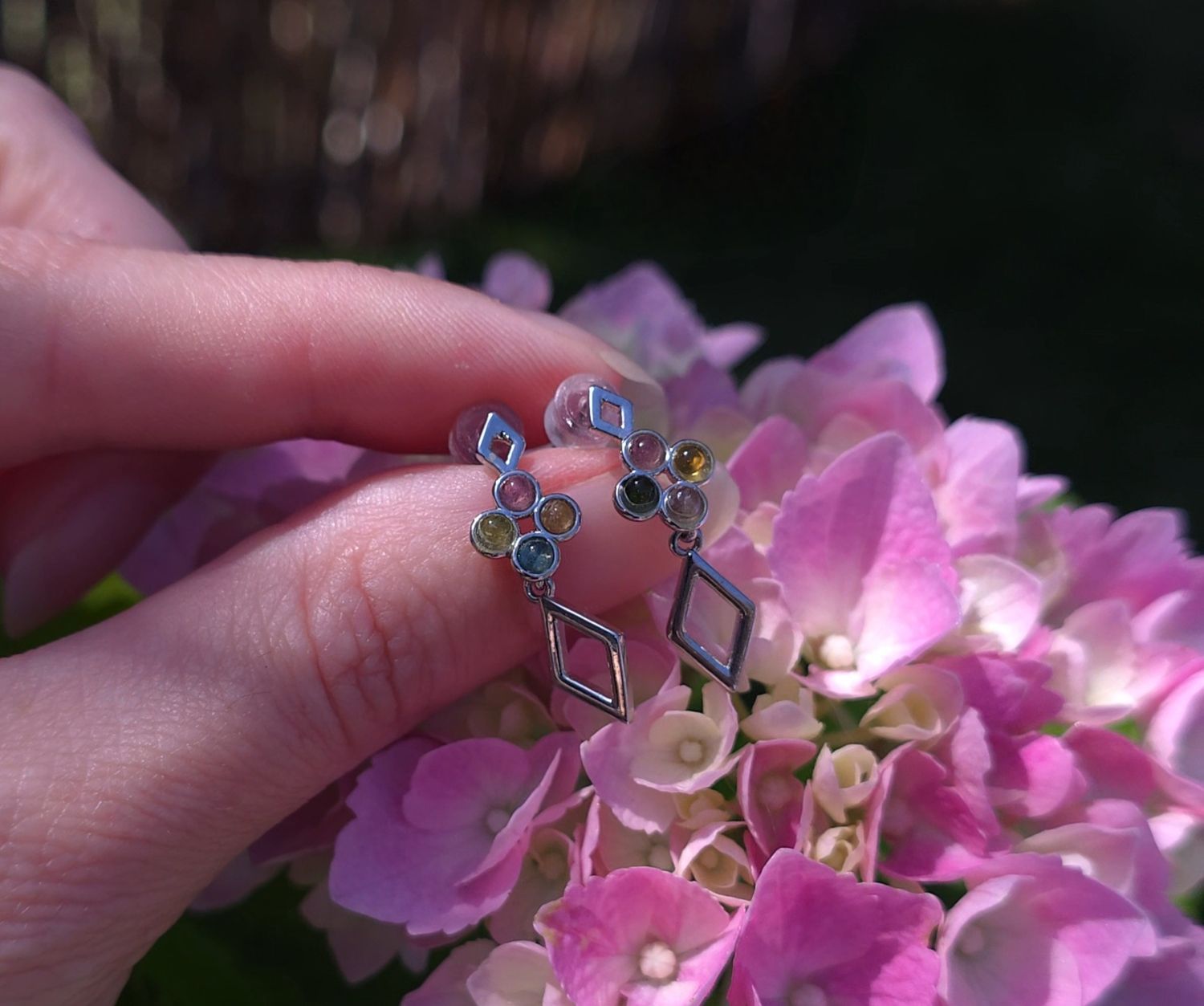 Boucle Bouton Tourmaline Multicolore • Argent 925