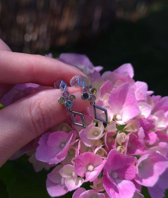 Boucle Bouton Tourmaline Multicolore • Argent 925