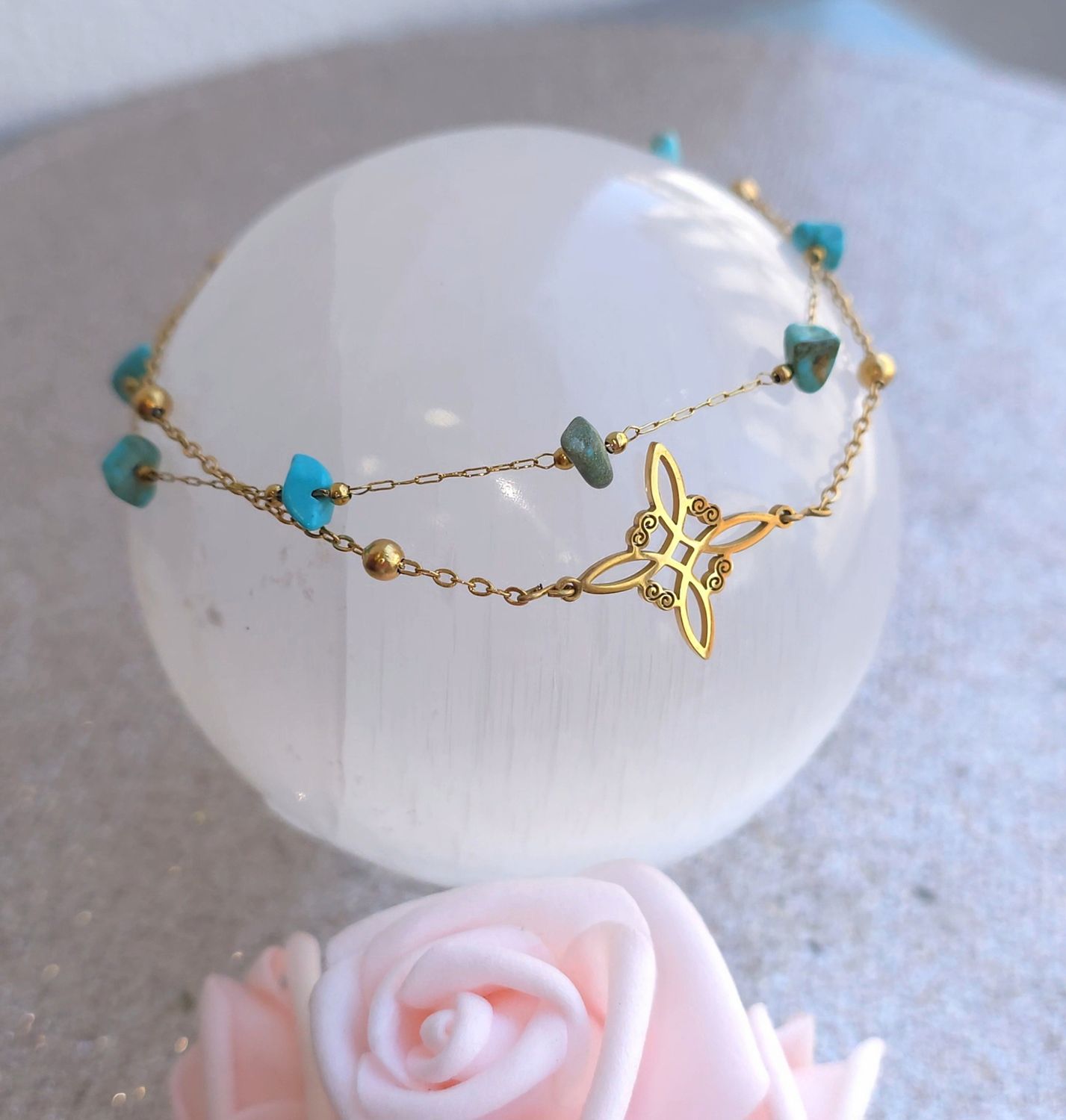 Bracelet de cheville • Turquoise du Tibet/Noeud de Sorcière