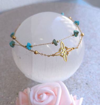 Bracelet de cheville • Turquoise du Tibet/Noeud de Sorcière