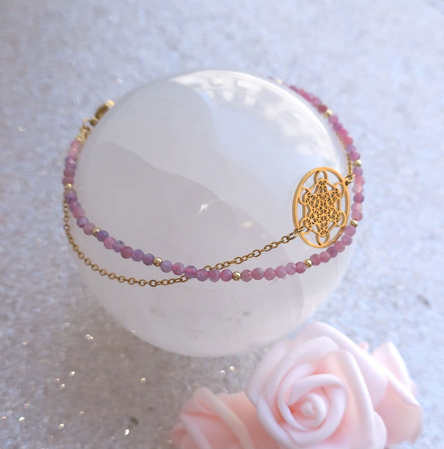 Bracelet de cheville • Tourmaline Rose/Metatron