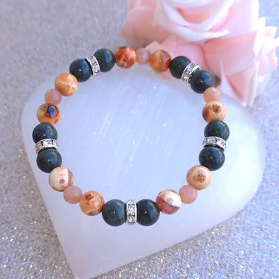 Bracelet Création • Jade Néphrite/Agate peau de serpent/Pierre de Lune rose