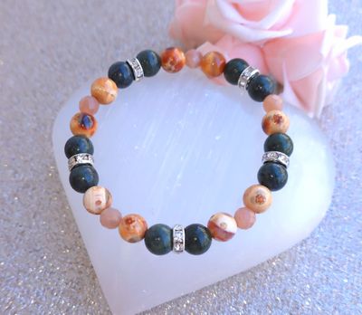 Bracelet Création • Jade Néphrite/Agate peau de serpent/Pierre de Lune rose