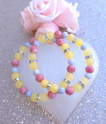 Bracelet Création • Thulite/Calcite Jaune/Calcédoine Bleue