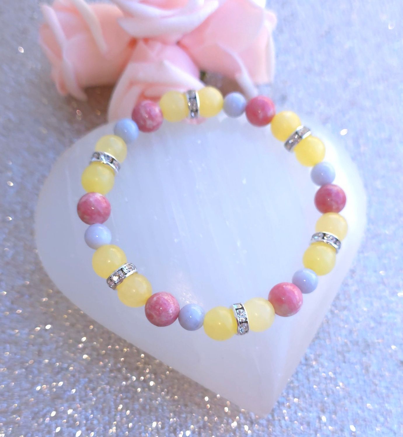 Bracelet Création • Thulite/Calcite Jaune/Calcédoine Bleue