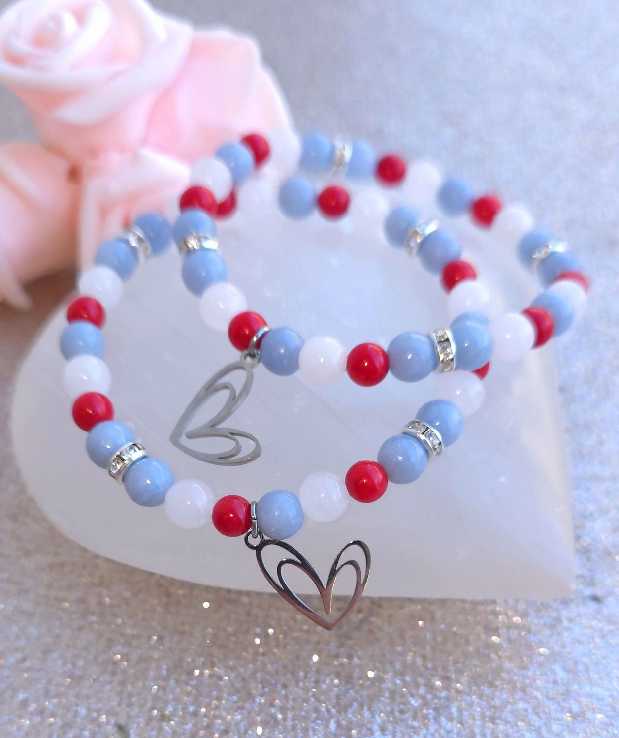 Bracelet Création • Jade Blanc/Angelite/Bambou de mer ø6