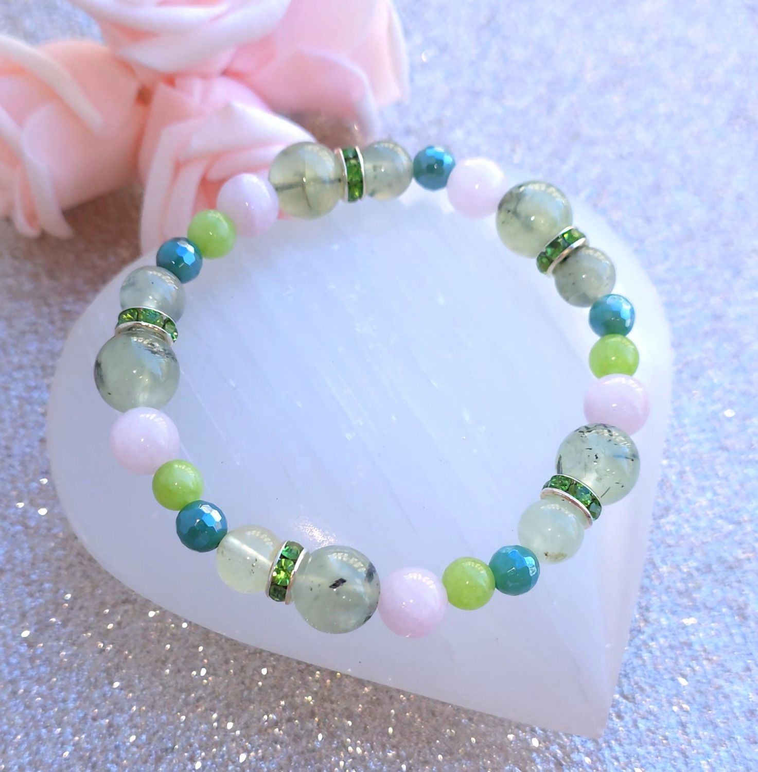 Bracelet Création • Préhnite/Opale violette/calcite verte/Agate Verte