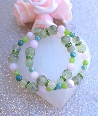 Bracelet Création • Préhnite/Opale violette/calcite verte/Agate Verte