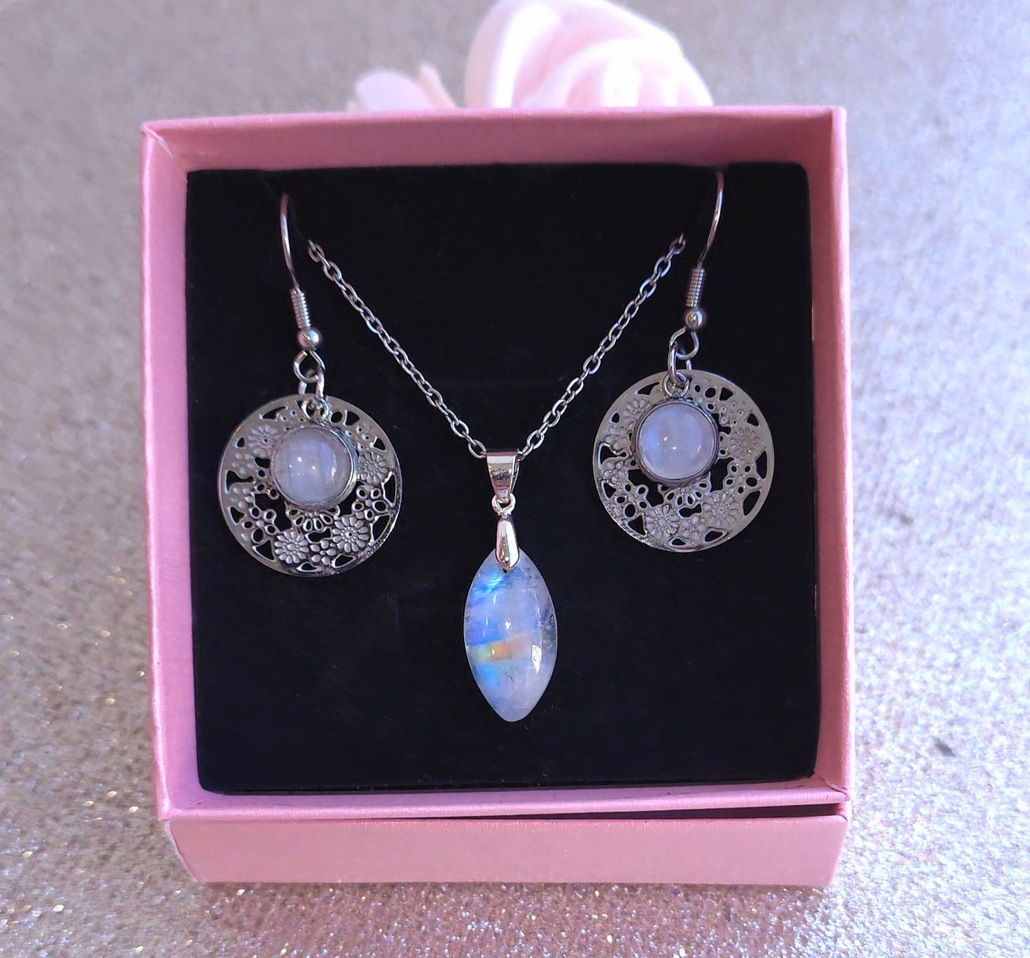 Parure pierre de lune blanche