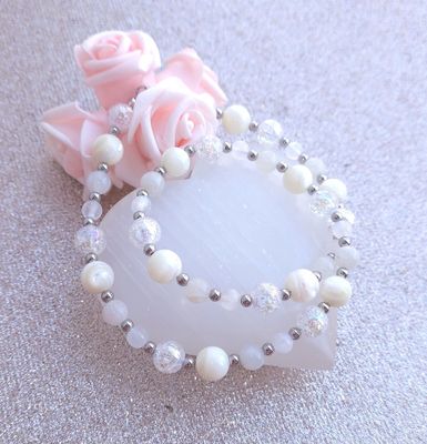 Collier • Nacre/Sélénite/Aqua angel/Pierre de lune Blanche