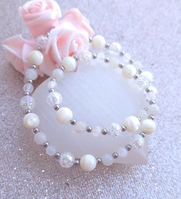 Collier • Nacre/Sélénite/Aqua angel/Pierre de lune Blanche