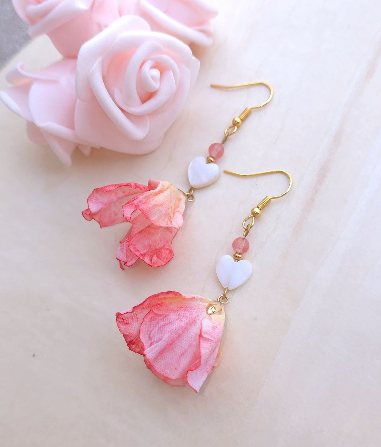 Boucle Fleur • Quartz Cerise/Coeur Nacre