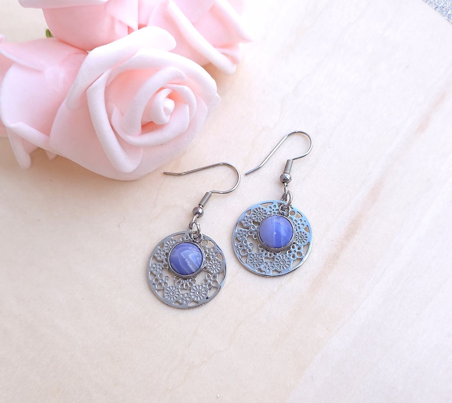 Boucle Pendante • Calcedoine bleue