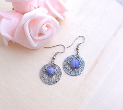 Boucle Pendante • Calcedoine bleue