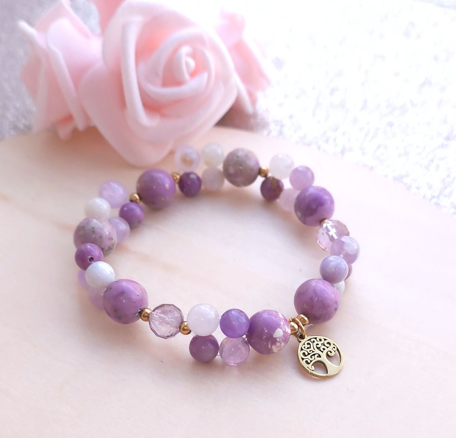 Bracelet Création • Opale Violette/Améthyste Lavande/Amethyste Crazy lace