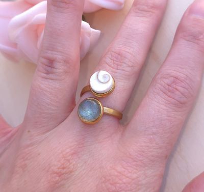 Bague Labradorite/Oeil de Sainte lucie • Acier inoxydable 