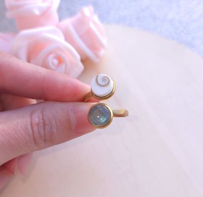 Bague Labradorite/Oeil de Sainte lucie • Acier inoxydable 