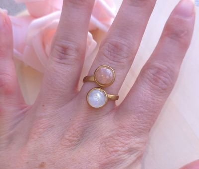 Bague Pierre de lune Blanche et Rose n°1 • Acier inoxydable 