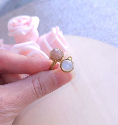Bague Pierre de lune Blanche et Rose n°1 • Acier inoxydable 