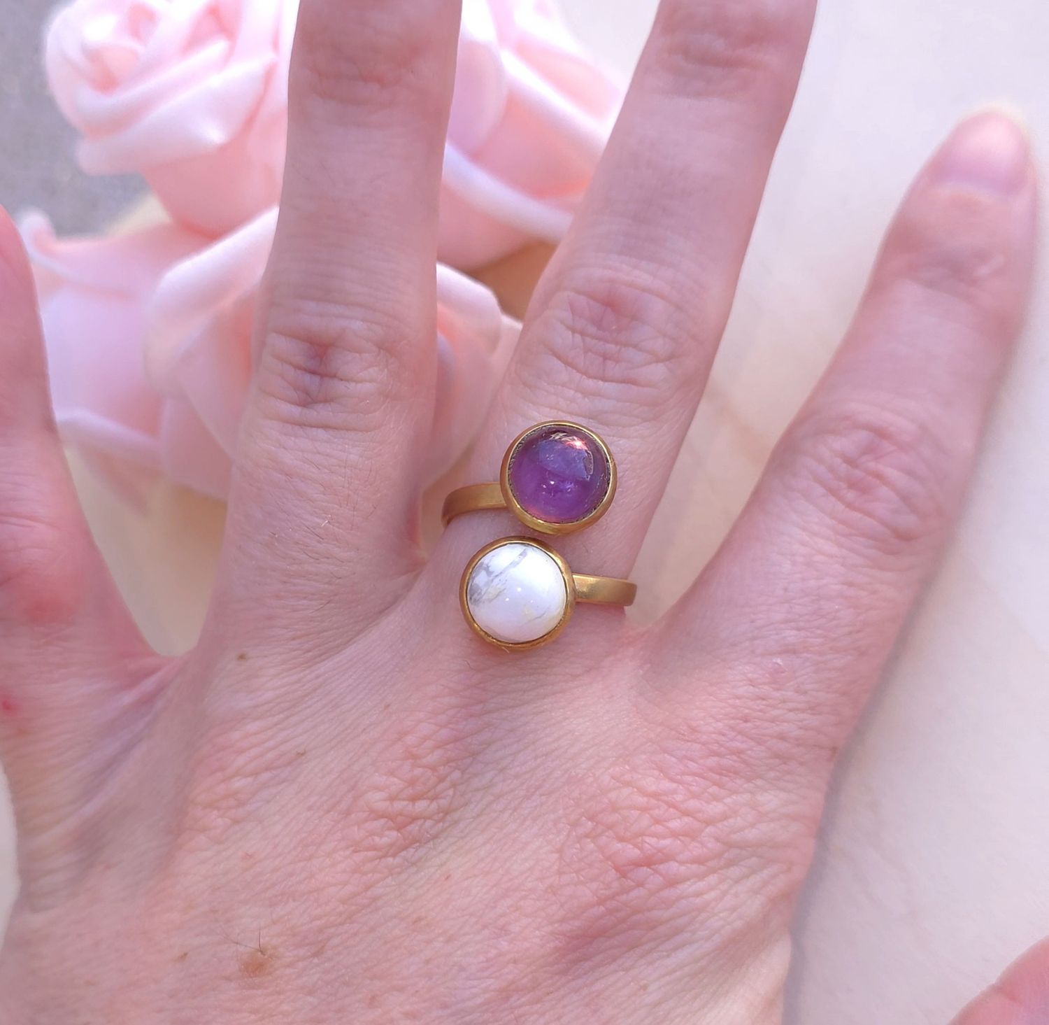 Bague Amethyste/Howlite • Acier inoxydable 