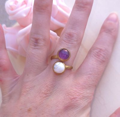 Bague Amethyste/Howlite • Acier inoxydable 
