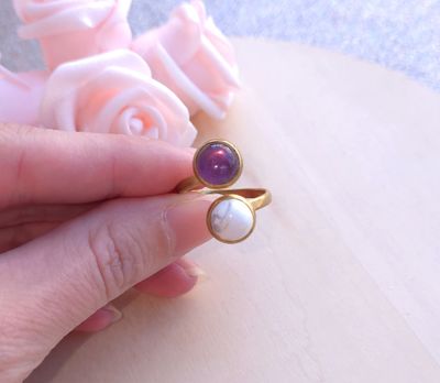 Bague Amethyste/Howlite • Acier inoxydable 