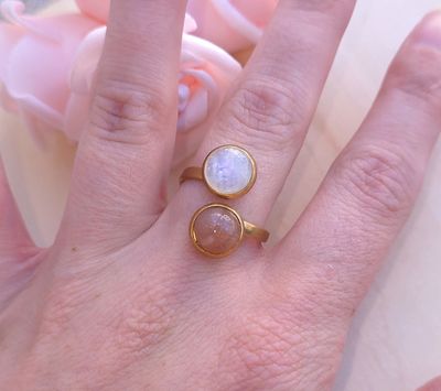 Bague Pierre de lune Blanche et Rose n°2 • Acier inoxydable 