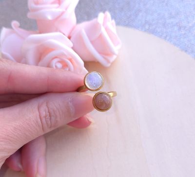 Bague Pierre de lune Blanche et Rose n°2 • Acier inoxydable 