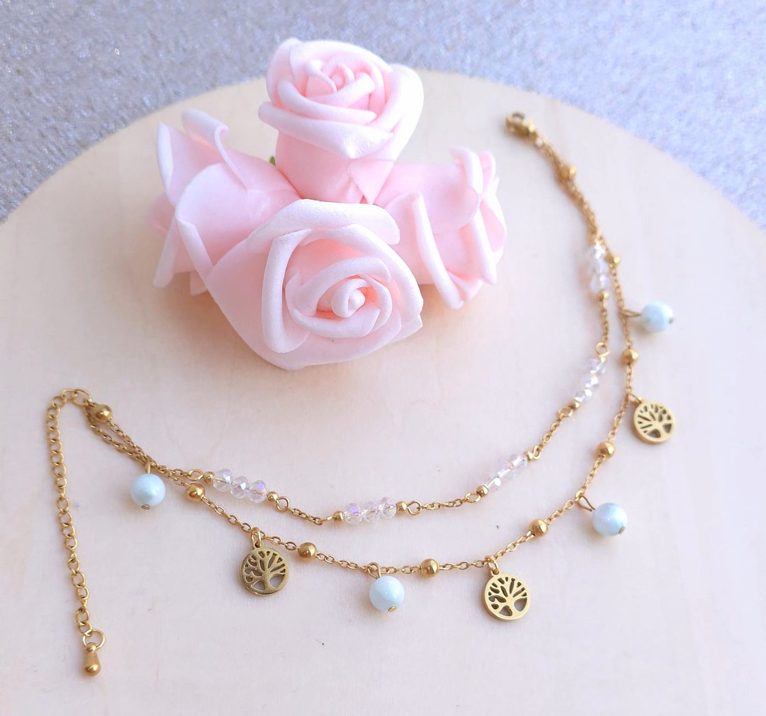 Bracelet de cheville • Pierre de Lune verte/aqua angel